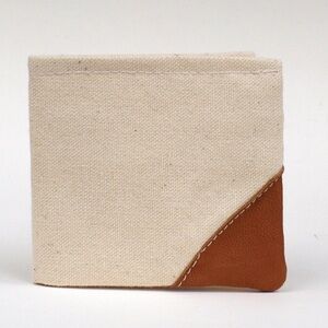 Wallet bifold canvas with leather corners handmade